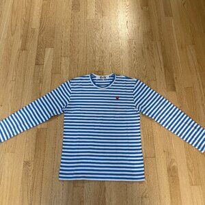 Comme Des Garcons PLAY Blue White Stripe Long Sleeve T-Shirt Men's Medium
